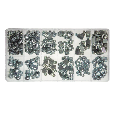 Асортиментна кутия, пълна с различни конусни и плоски гресьорки. Тип H1, H2, H3 и M1 в едно. Материал: Поцинкована стомана, месинг или неръждаема стомана V2A